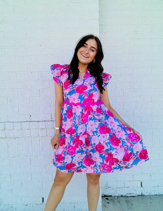 Pink Floral Dress with Ric Rac Trim- Curvy,dresses & rompers,Easter,Easter dress,floral,floral dress,floral pattern,floral print,florals,PLUS,Ric rac,SPRING,Spring dress-Ace of Grace Women's Boutique