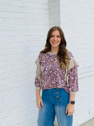 Floral Print Color Block Ruffle Top- Curvy,FALL,high tops,PLUS,plus size,Tops-Ace of Grace Women's Boutique