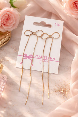 Madelynn Grace Bow Chain Earrings- Accessories,accessory,earring,EARRINGS,Jewelry,Madelynn,MadelynnGrace-Ace of Grace Women's Boutique