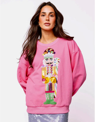 Queen of Sparkles Candyland Nutcracker Sweatshirt- candy cane queen,Curvy,nutcracker,nutcracker long sleeve,PLUS,QUEEN,queen of sparkles,QUEEN OF SPARKLES PLUS SIZE,QUEEN OF SPARKLES SWEATER,QUEEN OF SPARKLES TEE,QUEEN OF SPARKLES TSHIRT,Seasonal,SEQUIN,sparkle season,Tops-Ace of Grace Women's Boutique