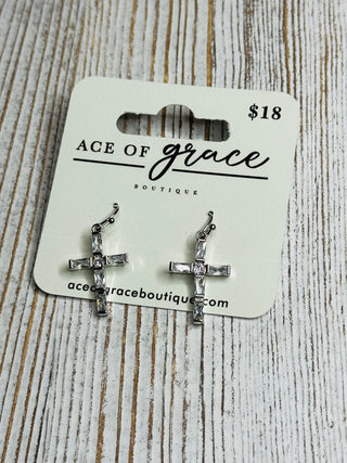 Crystal Cross Earrings- LIVESALE-Silver-Ace of Grace Women's Boutique