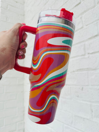 Groovy Swirls Insulated Tumbler Cup w/ Handle- BRUMATE CUP,CUP,CUPS,GIFT,gift idea,GIFT IDEAS,GIFT SET,gifts,glitter tumbler,LEOPARD CUP,pink cup,STANLEY CUP,SWIG,swig cups,tumbler,TUMBLER 40 OZ,WINE CUP,Yeti-Ace of Grace Women's Boutique