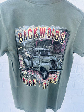 Backwoods Born & Raised Truck Tee- clothing, Graphic Tees, men, MEN GIFTS, MEN'S GIFTS, MEN'S SHIRT, mens, Mens Corner, MENS TSHIRT, Tops-Ace of Grace Women's Boutique