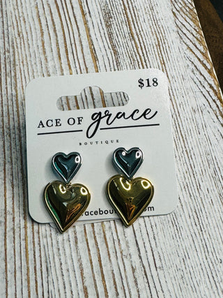 Gold & Silver Heart earrings- LIVESALE-Ace of Grace Women's Boutique