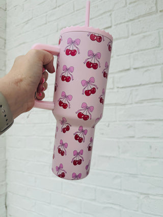 Cherry Bow 38 Oz Tumbler- BOW,Bow detail,BOWS,BRUMATE CUP,Cherry,CUP,CUPS,GIFT,gift idea,GIFT IDEAS,GIFT SET,gifts,glitter tumbler,LEOPARD CUP,Madelynn,MadelynnGrace,pink cup,STANLEY CUP,SWIG,swig cups,tumbler,TUMBLER 40 OZ,WINE CUP,Yeti-Ace of Grace Women's Boutique