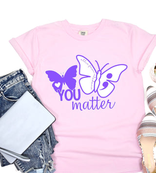 You Matter T-Shirt • Allie from Alabama- Allie,Allie from alabama,Be you,butterflies,butterfly,butterfly tee,clothing,COMFORT COLOR,Curvy,graphic,GRAPHIC TEE,Graphic Tees,graphic tshirt,Tops,You matter-Pink-S-Ace of Grace Women's Boutique