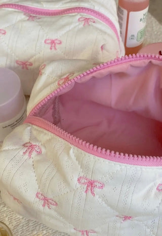 Pink Bows Makeup Bag (large)- Accessories, bags, BOW, Bow detail, gifts, hair accessory, LIGHT PINK, makeup, makeup bag, MAKEUP CASE, MAKEUP CLUTCH, pink, PINK JEWELRY CASE, PINK TOILETRY CASE, ribbon-Ace of Grace Women's Boutique