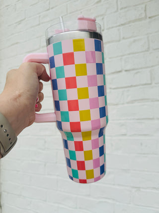 Multicolored Checkered Coffee Cup- BRUMATE CUP,CUP,CUPS,GIFT,gift idea,GIFT IDEAS,GIFT SET,gifts,glitter tumbler,LEOPARD CUP,pink cup,STANLEY CUP,SWIG,swig cups,tumbler,TUMBLER 40 OZ,WINE CUP,Yeti-Ace of Grace Women's Boutique