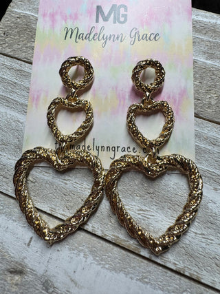 Madelynn Grace Gold Rope Heart Earrings- Accessories,accessory,earring,EARRINGS,HEARTS,Jewelry,Madelynn,MadelynnGrace,Sale-Ace of Grace Women's Boutique