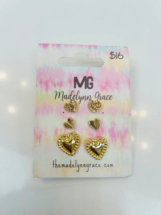 Madelynn Grace Gold Heart Set- earring, GOLD, Jewelry, MadelynnGrace, Seasonal-Ace of Grace Women's Boutique