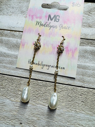 Madelynn Grace Dangle Pearl Earrings- Accessories,accessory,earring,EARRINGS,Jewelry,Madelynn,MadelynnGrace,Sale-Ace of Grace Women's Boutique