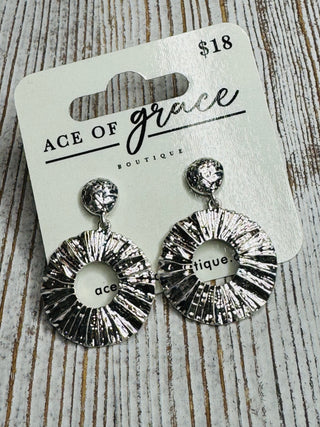 Silver Textured Circle Earrings- LIVESALE-Ace of Grace Women's Boutique