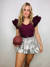 Silver Metallic Leather Skort- game, game day, game days, gameday, LEATHER, LEATHER SKORT, METALLIC, metallic skort-Ace of Grace Women's Boutique