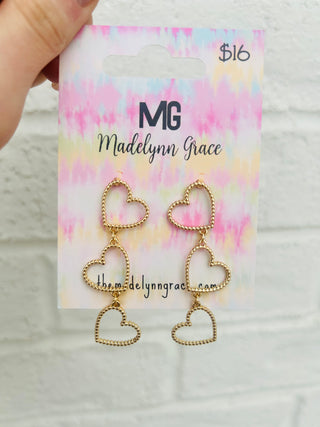 Madelynn Grace Classy Multi Heart Earrings- GOLD, HEART EARRINGS, Jewelry, MadelynnGrace, Seasonal-Ace of Grace Women's Boutique