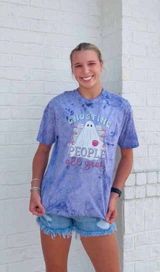 Ghosting People All Year Tee- clothing,COLORFUL GRAPHIC TEE,COMFORT COLOR,COMFY,Curvy,fall clothes,ghost,ghosts,graphic,graphic T-shirt,GRAPHIC TEE,Graphic Tees,graphic tshirt,HALLOWEEN,halloween shirt,Halloween tshirt,Seasonal,Tops-Ace of Grace Women's Boutique