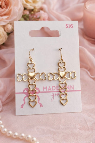 Madelynn Grace Heart Cross Earrings- Accessories,accessory,Cross gold,EARRINGS,HEART,HEARTS,Jewelry,Madelynn,MadelynnGrace-Ace of Grace Women's Boutique