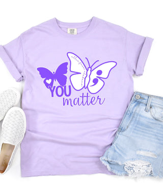 You Matter T-Shirt • Allie from Alabama- Allie,Allie from alabama,Be you,butterflies,butterfly,butterfly tee,clothing,COMFORT COLOR,Curvy,graphic,GRAPHIC TEE,Graphic Tees,graphic tshirt,Tops,You matter-Lavender-S-Ace of Grace Women's Boutique