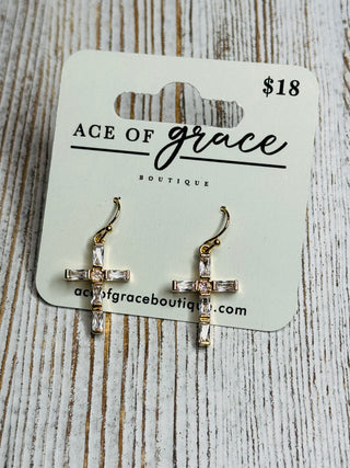 Crystal Cross Earrings- LIVESALE-Gold-Ace of Grace Women's Boutique