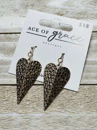 Gold Hammered Heart Earrings- Accessories,accessory,earring,EARRINGS,Jewelry,Sale-Ace of Grace Women's Boutique