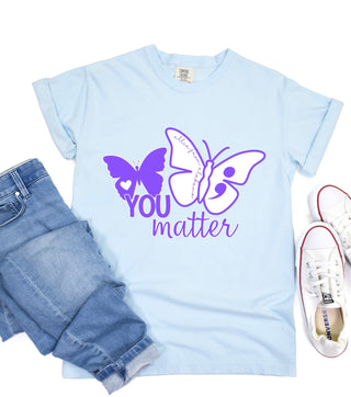 You Matter T-Shirt • Allie from Alabama- Allie, Allie from alabama, Be you, butterflies, butterfly, butterfly tee, clothing, COMFORT COLOR, Curvy, graphic, GRAPHIC TEE, Graphic Tees, graphic tshirt, Tops, You matter-Blue-S-Ace of Grace Women's Boutique