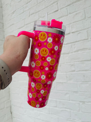 Red Flower Happy Face Tumbler- BRUMATE CUP,CUP,CUPS,GIFT,gift idea,GIFT IDEAS,GIFT SET,gifts,glitter tumbler,LEOPARD CUP,pink cup,STANLEY CUP,SWIG,swig cups,tumbler,TUMBLER 40 OZ,WINE CUP,Yeti-Ace of Grace Women's Boutique