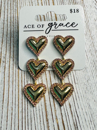Sparkle Triple Heart earrings- LIVESALE-Ace of Grace Women's Boutique