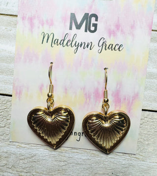 Madelynn Grace Gold Beveled Heart Earrings- Accessories,accessory,earring,EARRINGS,Jewelry,Madelynn,MadelynnGrace,Sale-Ace of Grace Women's Boutique