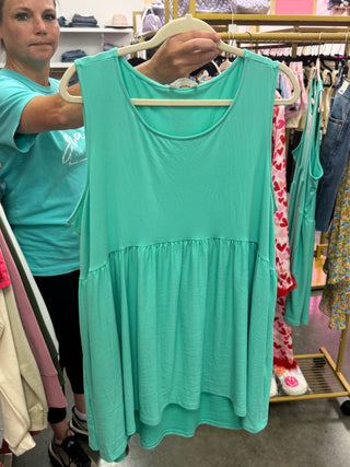 Babydoll Sleeveless Top -Teal- clothing,Curvy,dresses & rompers,LIVESALE,Sale,Tops-Ace of Grace Women's Boutique