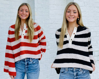 Striped Bell Sleeve Sweater- BEIGE,BLACK,black sweater,brown sweater,button up sweater,clothing,cream sweater,CROCHET SWEATER,knit sweater,leopard sweater,Rust,Sale,Stripe,STRIPED,STRIPED SWEATER,SWEATER,sweaters,Tops-Ace of Grace Women's Boutique