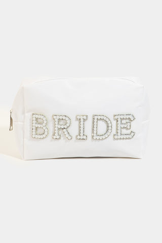 Bride Pearl Patch Cosmetic Bag- Accessories, bags, BRIDE, cosmetic, cosmetic bag, COSMETIC POUCH, gifts, MadelynnGrace, married-Ace of Grace Women's Boutique