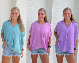 Collared V-Neck Top- COLORFUL,COLORFUL TOP,Curvy,Perfect for work,PLUS,plus size,PLUS SIZE TOP,plus sizes,summer,summer shirt,SUMMER TOP,summer work top,Tops,work,WORK SHIRT,WORK TOP,WOVEN,WOVEN TOP-Ace of Grace Women's Boutique