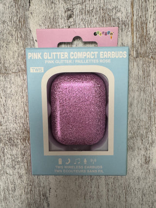 Pink Glitter Compact Earbuds- Accessories,accessory,gifts-Ace of Grace Women's Boutique