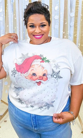 Vintage Santa Rhinestone Tee- CHRISTMAS GRAPHIC TEE,Curvy,graphic,graphic T-shirt,GRAPHIC TEE,Graphic Tees,graphic tshirt,plus size graphic tee,rhinestone,rhinestones,Santa,Seasonal,Tops-Ace of Grace Women's Boutique