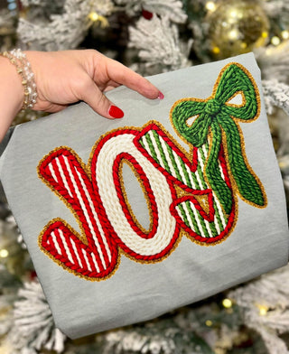 Faux Yarn Joy T-Shirt- CHRISTMAS,CHRISTMAS GRAPHIC TEE,Curvy,Joy,Sale,Seasonal,Tops-Ace of Grace Women's Boutique