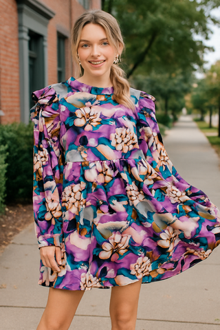 Floral Long Sleeve Dress- church dress,dress,dresses & rompers,floral,floral dress,floral pattern,floral print,florals,flowy dress,New arrival,PLUS,plus dress,plus size-Ace of Grace Women's Boutique