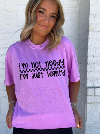 Wanty, not Needy Comfort Color Tee (Custom)- blue graphic tee,graphic,graphic T-shirt,GRAPHIC TEE,Graphic Tees,graphic tshirt,HOT PINK,Needy,PREORDER,Pressed,Tops,Wanty,YELLOW-Ace of Grace Women's Boutique