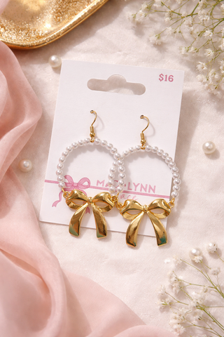 MADELYNN GRACE Sweet Pearl Bow Earrings- BOW,BOW EARRINGS,Coquette,earring,EARRINGS,Jewelry,Madelynn,MadelynnGrace,PEARL,PEARL EARRINGS-Ace of Grace Women's Boutique