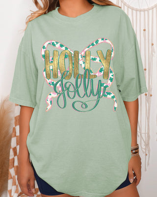 Holly Jolly Comfort Colors T-Shirt- CHRISTMAS GRAPHIC TEE,COMFORT COLOR,Curvy,graphic,graphic T-shirt,GRAPHIC TEE,Graphic Tees,graphic tshirt,Holly Jolly,HOLLY JOLLY CHRISTMAS,holly jolly pullover,PLUS,Seasonal,Tops-Ace of Grace Women's Boutique