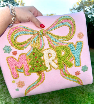 Faux Yarn Merry Sweatshirt- CHRISTMAS,Curvy,merry,MERRY CHRISTMAS,Seasonal,Tops,Yarn-Ace of Grace Women's Boutique