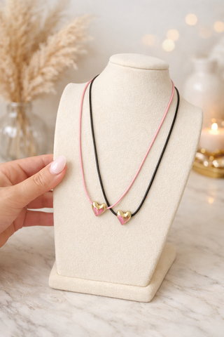 MADELYNN GRACE Sweetheart Charm Necklace- BLACK,BLACK NECKLACE,charm necklace,Color Pink,HEART,HEART NECKLACE,Jewelry,Madelynn,MadelynnGrace,NECKLACE,necklaces,PINK NECKLACE-Ace of Grace Women's Boutique