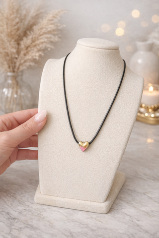 MADELYNN GRACE Sweetheart Charm Necklace- BLACK,BLACK NECKLACE,charm necklace,Color Pink,HEART,HEART NECKLACE,Jewelry,Madelynn,MadelynnGrace,NECKLACE,necklaces,PINK NECKLACE-Black-Ace of Grace Women's Boutique