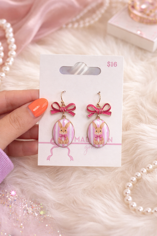 MADELYNN GRACE Blushing Bunny Bow Earrings- BOW,Bow detail,BOW EARRINGS,bunny,Coquette,EARRINGS,Easter,EASTER EARRINGS,Fun jewelry,HOT PINK,Jewelry,Madelynn,MadelynnGrace,pink earrings,Seasonal-Ace of Grace Women's Boutique
