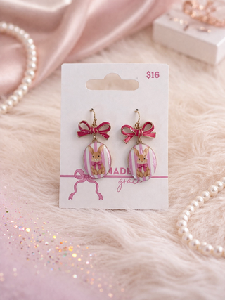 MADELYNN GRACE Blushing Bunny Bow Earrings- BOW,Bow detail,BOW EARRINGS,bunny,Coquette,EARRINGS,Easter,EASTER EARRINGS,Fun jewelry,HOT PINK,Jewelry,Madelynn,MadelynnGrace,pink earrings,Seasonal-Ace of Grace Women's Boutique