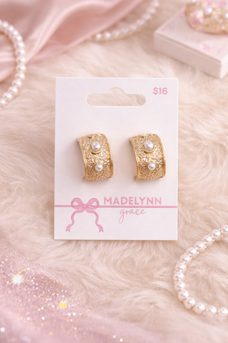 MADELYNN GRACE Golden Pearl Luxe Hoops- EARRINGS,GOLD,gold earrings,HOOP EARRINGS,hoops,Jewelry,Madelynn,MadelynnGrace,PEARL,PEARL EARRINGS-Ace of Grace Women's Boutique