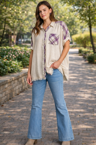 Linen Button Down Shirt- LINEN,PLUS SIZE TOP,TOP,Tops,WORK TOP-Ace of Grace Women's Boutique