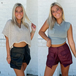 Split Front Button Down Skort | 2 colors- BLACK LEATHER SKIRT, black skirt, black Skort, Bottoms, clothing, fall skirt, game, game day, game day dress, game day skort, gameday, leather skirt, LEATHER SKORT, MAROON, maroon dress, maroon shorts, maroon skirt, skirt, skort-Ace of Grace Women's Boutique