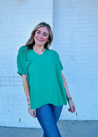 Best Selling Perfect for Work Top- Curvy,oversized,OVERSIZED TEE,OVERSIZED TOP,Perfect for work,PLUS,plus size,PLUS SIZE TOP,plus sizes,Seasonal,summer work top,Tops,WHITE WOVEN TOP,work,WORK SHIRT,WORK TOP,WOVEN,WOVEN TOP,zenana-Kelly Green-S-Ace of Grace Women's Boutique