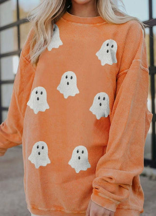 PREORDER - Ribbed Ghost Sweatshirt- comfy sweatshirt,Curvy,ghost,ghosts,HALLOWEEN,halloween shirt,Halloween tshirt,PLUS,plus size,plus size graphic tee,plus sweatshirt,pullover,ribbed,Seasonal,sweatshirt,SWEATSHIRTS,Tops-Ace of Grace Women's Boutique