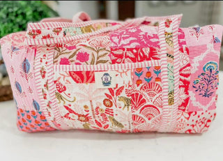 PREORDER - Pink Pattern Block Duffle Bag- bags,duffel,duffle,DUFFLE BAG,GIFT,gift idea,GIFT IDEAS,GIFT SET,gifts,HOT PINK,pink,PREORDER,travel,TRAVEL BAG,TRAVEL DUFFLE-Ace of Grace Women's Boutique