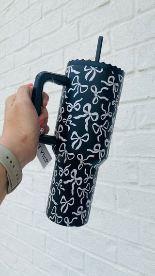 Black & White Bows 38 Oz Tumbler- BOW,Bow detail,BOWS,BRUMATE CUP,Cherry,CUP,CUPS,GIFT,gift idea,GIFT IDEAS,GIFT SET,gifts,glitter tumbler,LEOPARD CUP,Madelynn,MadelynnGrace,pink cup,STANLEY CUP,SWIG,swig cups,tumbler,TUMBLER 40 OZ,WINE CUP,Yeti-Ace of Grace Women's Boutique
